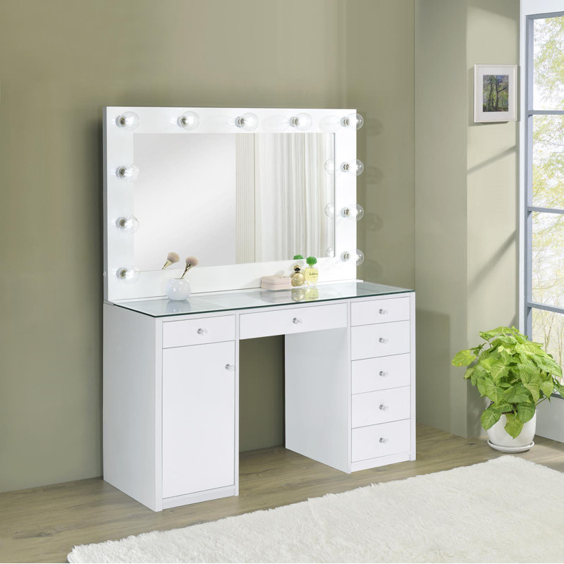 Latitude Run® Amargosa 7Drawer Makeup Vanity Table with LED Hollywood